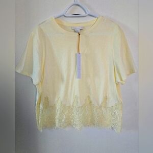 House Of Harlow 1960 Elegant Butter Ivory Cream Lace Trim Top Size L